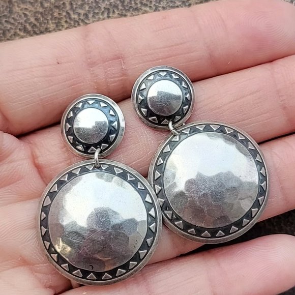 Southwestern vintage handmade 925 sterling silver hammered disc earrings - Picture 12 of 15